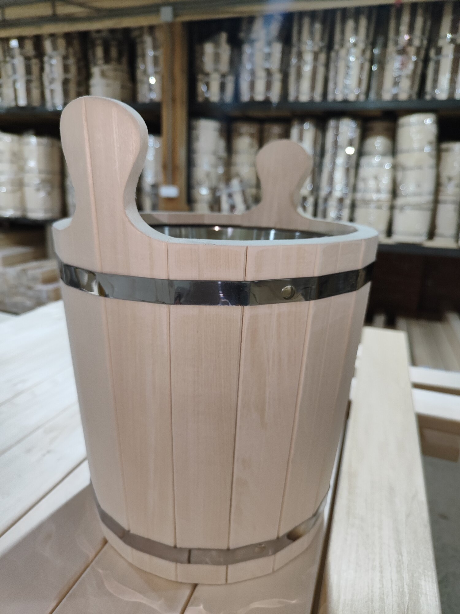 Ведро-запарник для бани из липы со вставкой из нержавеющей стали 8л