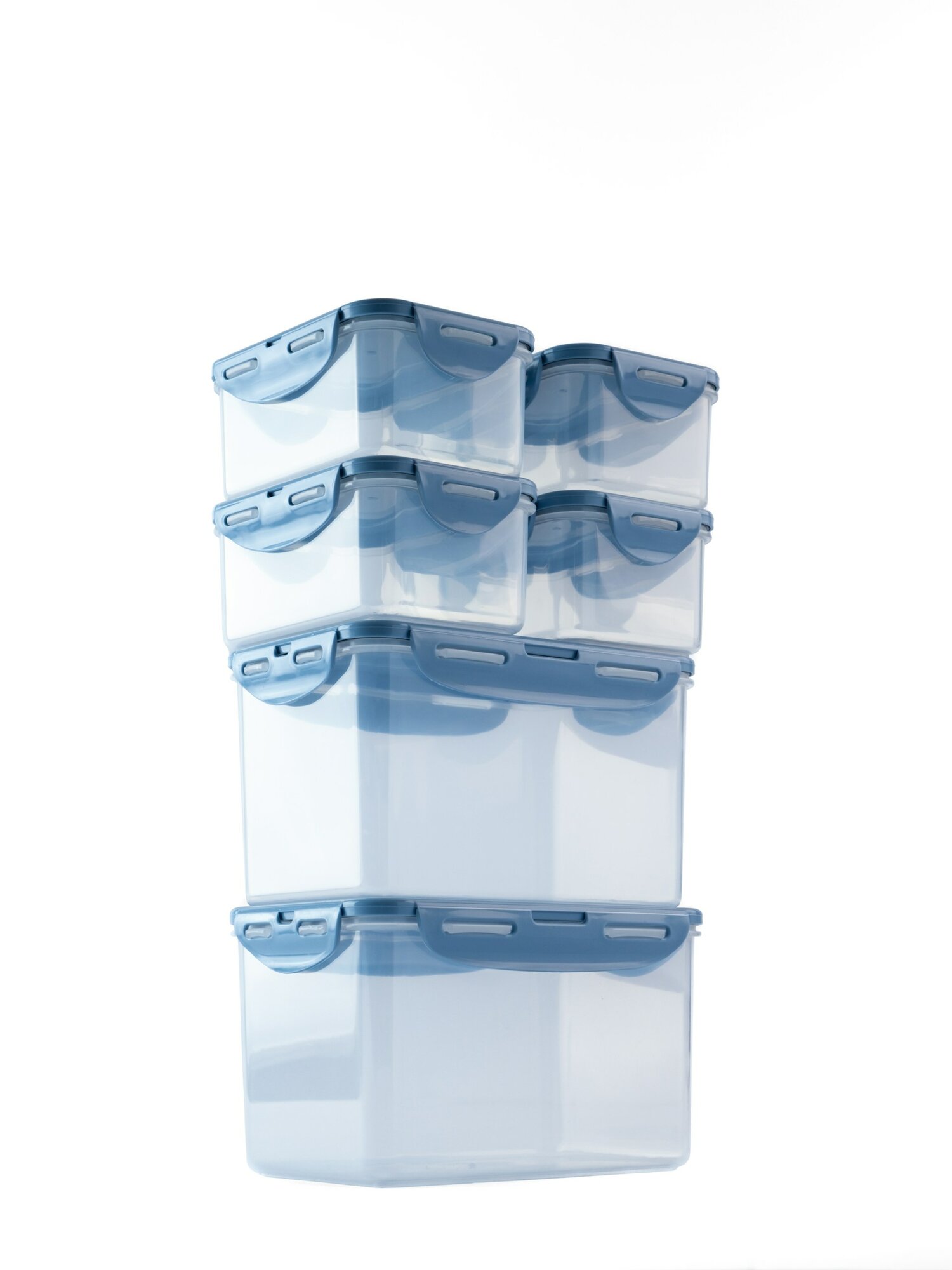 Контейнеры для еды с защелками, герметичные, SparkPlast, набор 1800 мл х 2шт, 500 мл х 4шт, сине-серые крышки — фото 1