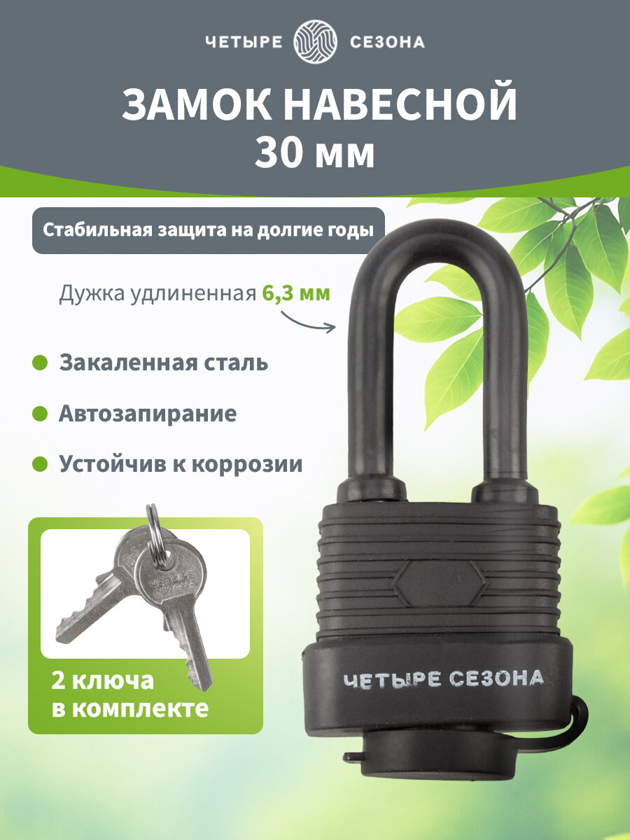 Навесной замок ЧЕТЫРЕ СЕЗОНА сталь диаметр дужки 63 мм 30 мм
