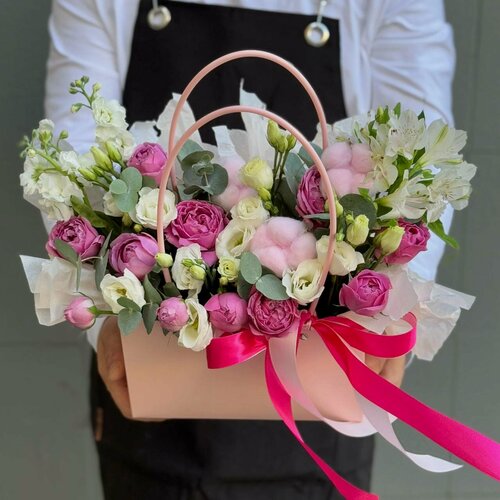 Изображение товара Букет Rybe-Flowers "Мисти Эустома", с розами, альстромериями и маттиолами, 20 см, M