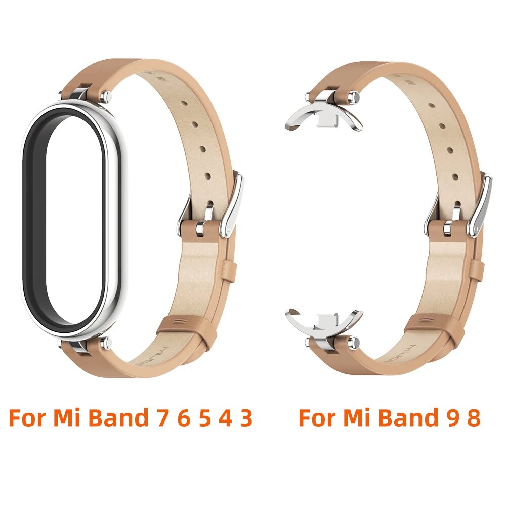 Кожаный ремешок для Mi Band 9 10 8 7 6 5 4 3