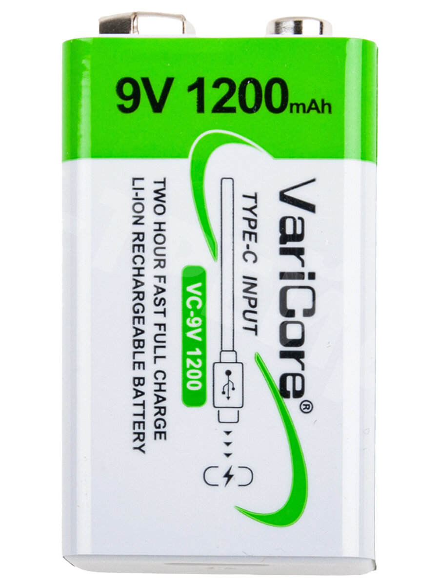 Аккумуляторная батарея Крона 6LR61 для VariCore 1200 mAh (9V, перезаряжаемые от Type-C)