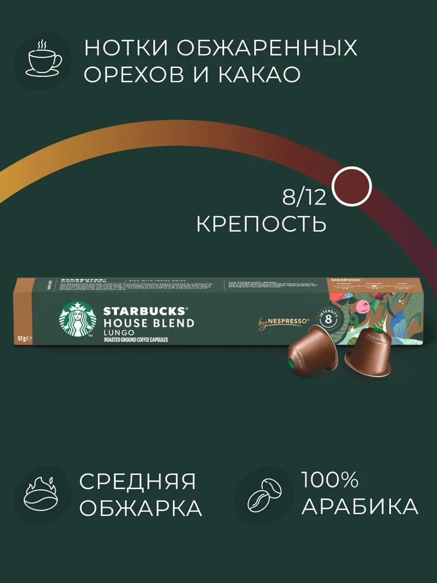 Кофе в капсулах Starbucks Nespresso House Blend, Старбакс в капсулах для кофемашины Неспрессо, эспрессо, 10 штук — фото 1