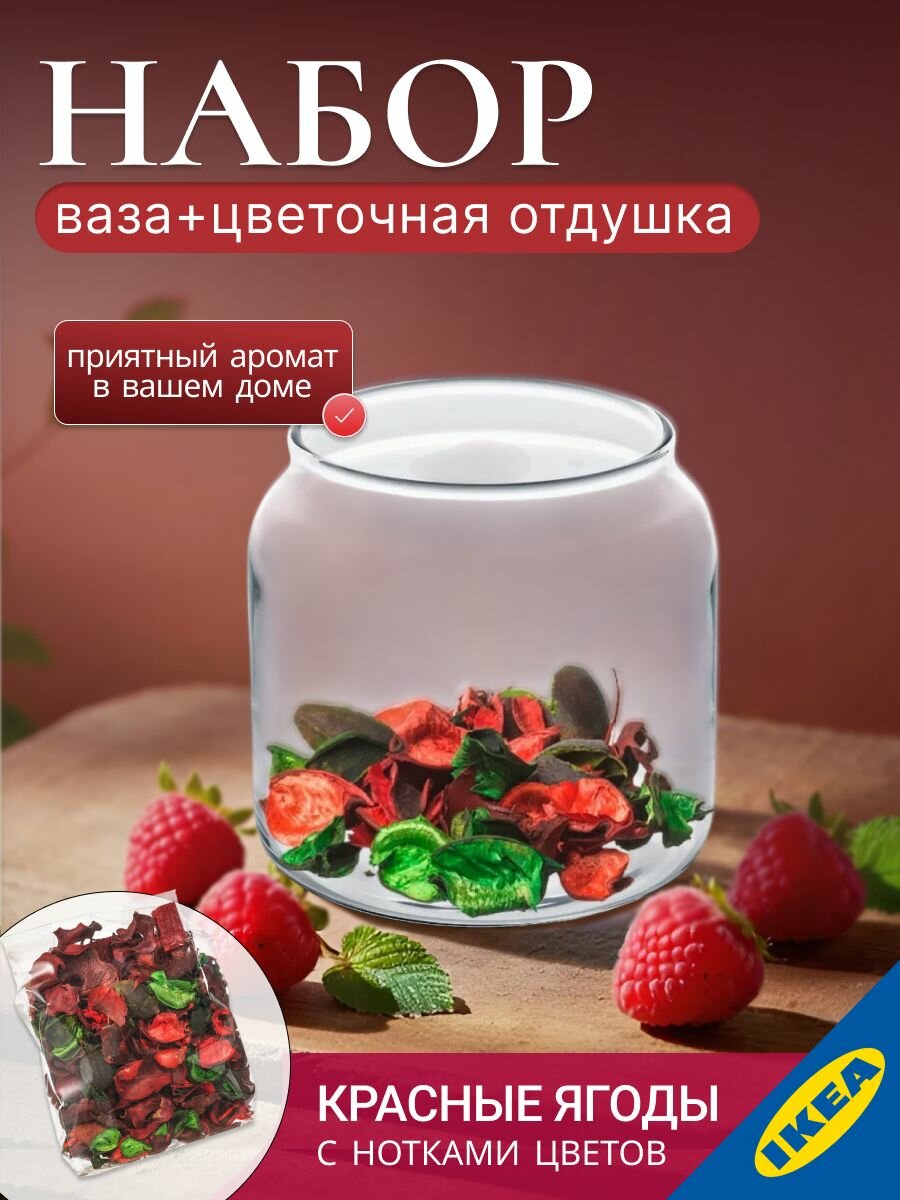Набор из вазы и ароматических сухоцветов Красные садовые ягоды IKEA