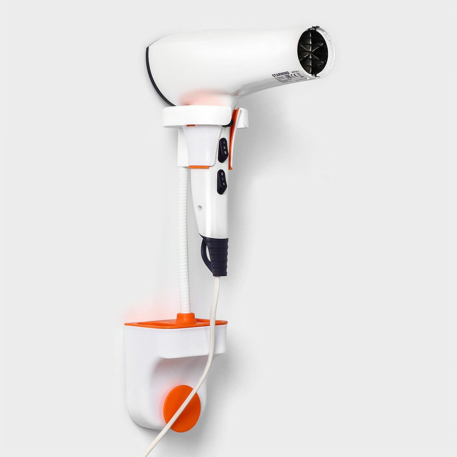 Держатель для фена подставка под ванные принадлежности 33.5х9х7.5 см белый