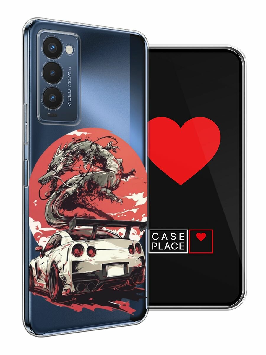 Чехол на Tecno Camon 18P / Техно Камон 18Р с принтом "Car and dragon", прозрачный — фото 1