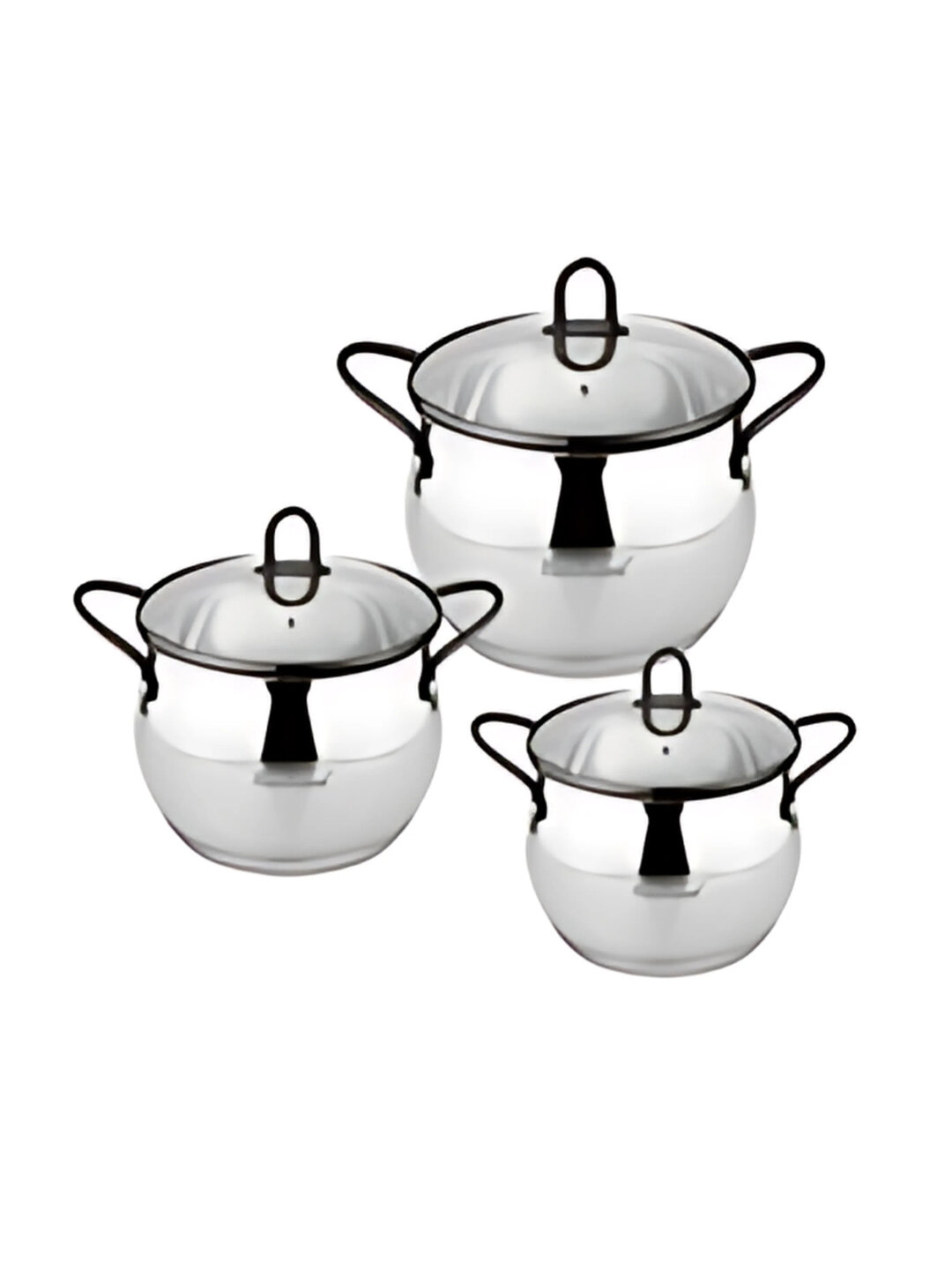 Набор кастрюль HausRoland из нержавеющей стали, со стеклянными крышками, 2.6/3.6/6.1 литр - Черный