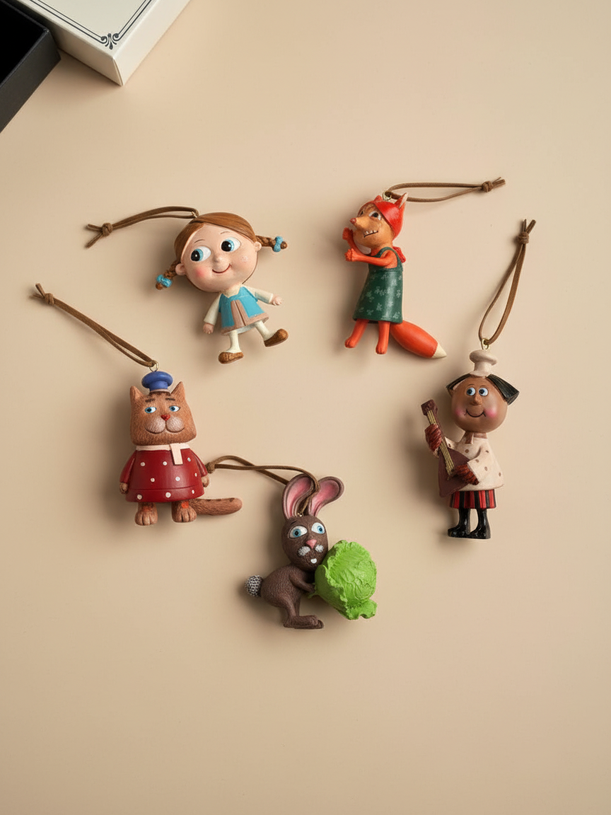 Набор елочных игрушек, аним. ст. Пилот, м/ф Жихарка, 5 персонажей, глина