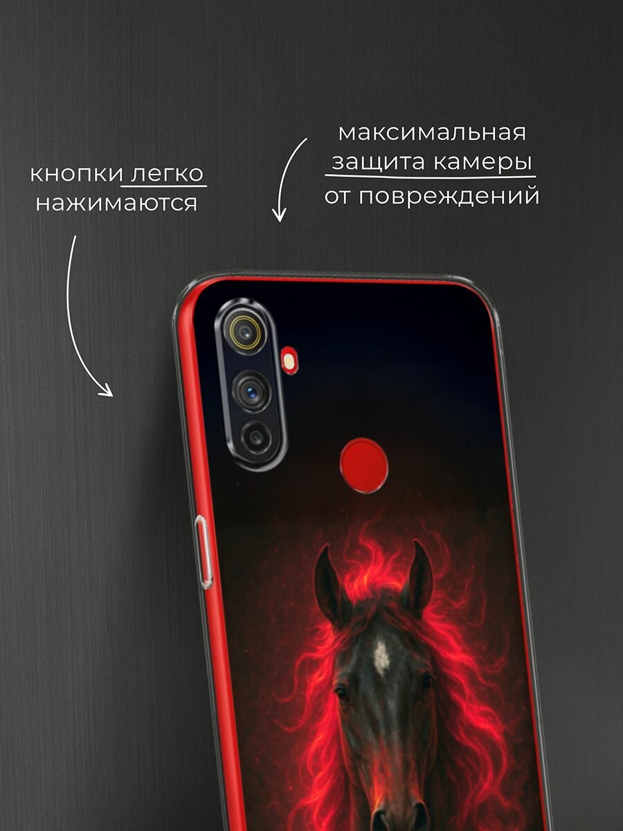 Чехол на Realme C3 / Реалми C3 с принтом Конь и огненная грива — фото 1