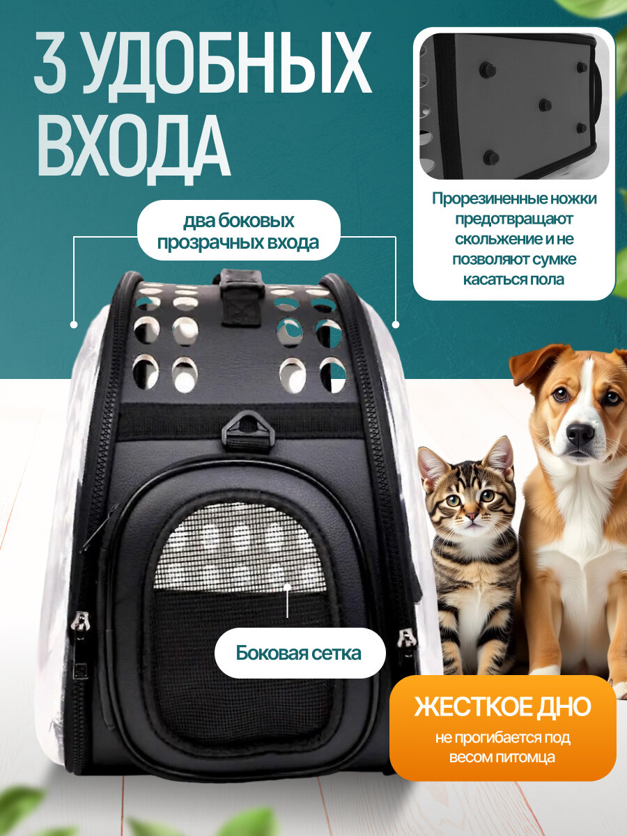 Переноска для кошек и собак сумка-переноска складная прозрачная для транспортировки животных черная — фото 1