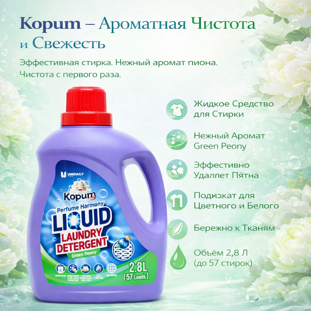 Жидкость для стирки Kopum Plus, 2.8л, для всех тканей, машинная стирка