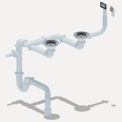 Изображение товара Сифон для двойной мойки АНИ Плаcт 3 1/2" универсальный перелив, отвод, гофротруба 40х40/50