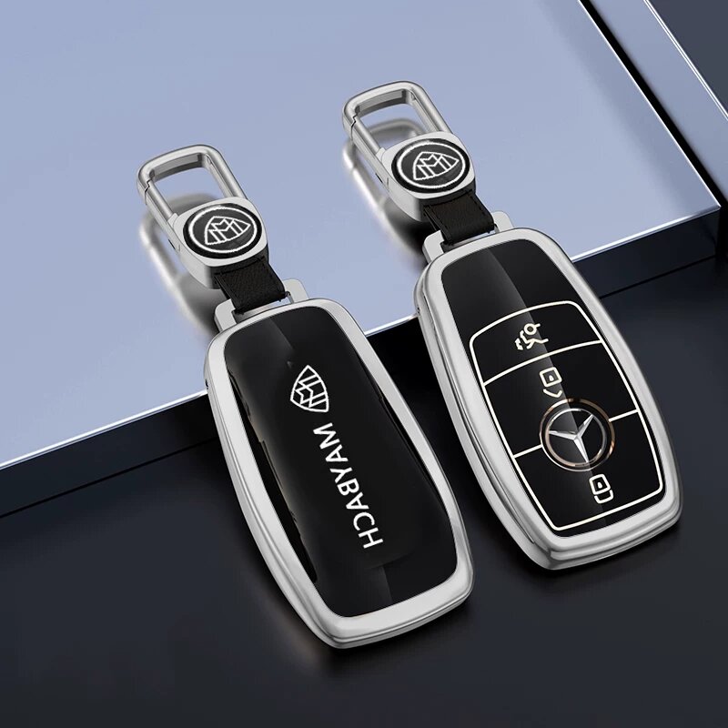 Ключевой чехол Mercedes-Maybach S-Class в цвете Аурора Силвер с автомобильной эмблемой, алюминиевый корпус для GLS480