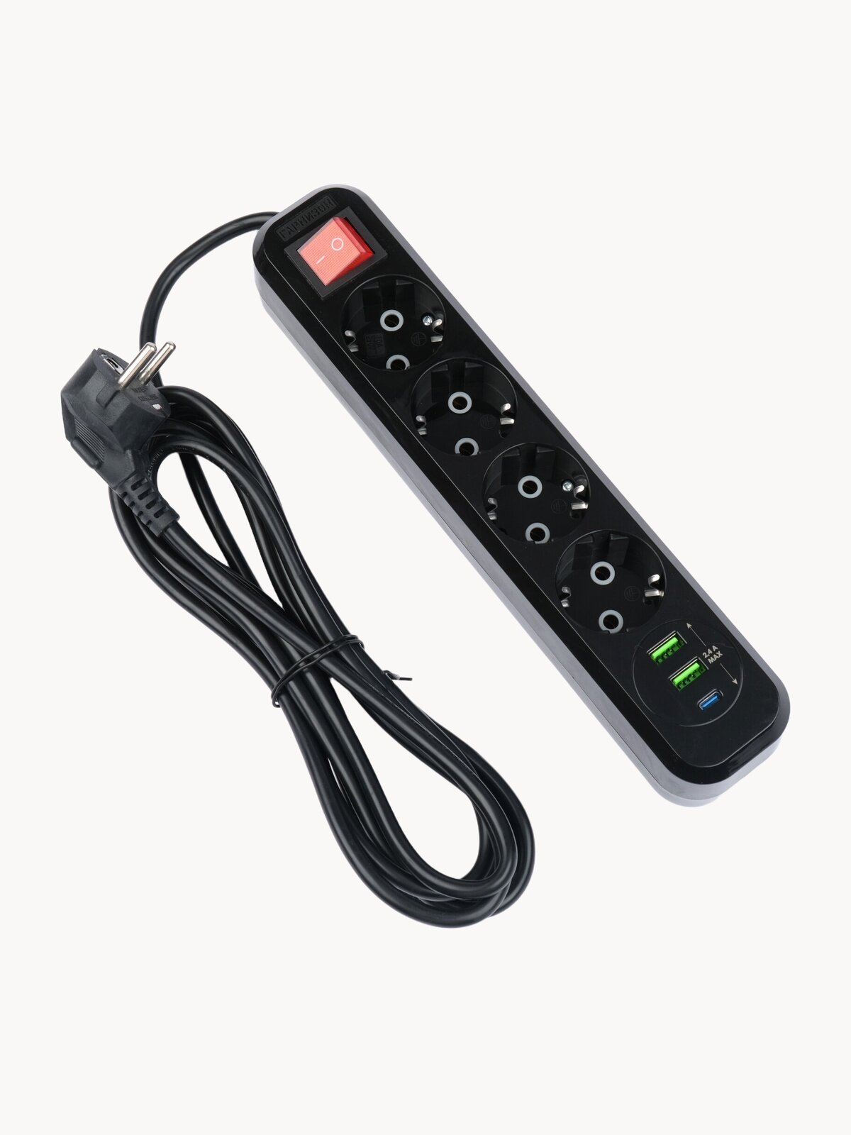 Сетевой фильтр Гарнизон черный 10A 1xType-C 2xUSB 3м с выключателем и заземлением 2 уровень защиты EPB-G4-CU2-B-3