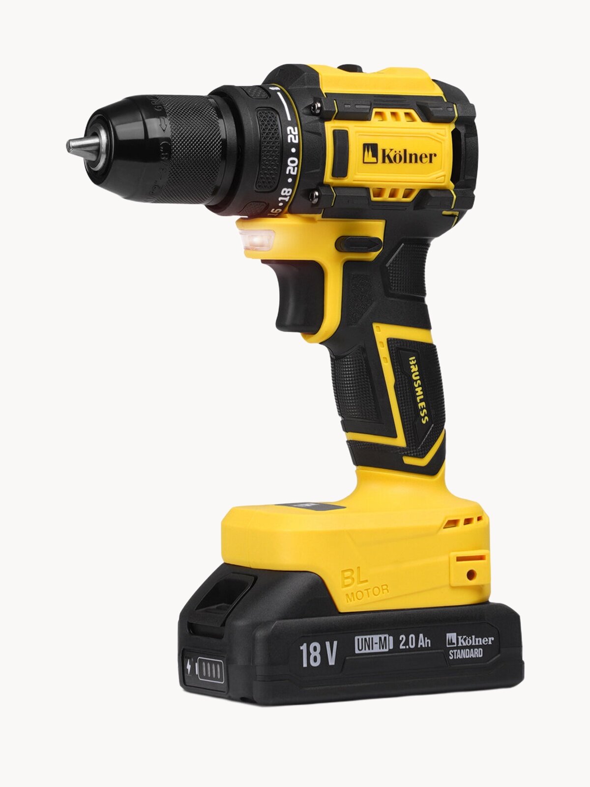 Дрель-шуруповерт аккум. Kolner KDD 18BL-1K, 18V UNI-M Standard, с АКБ 2.0 А·ч, ЗУ, в кейсе