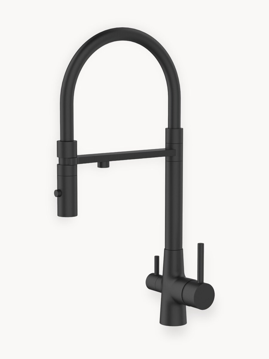 Смеситель для кухни с подключением к фильтру черный ESKO Line EL_MGN total black с гибким изливом | многорежимный