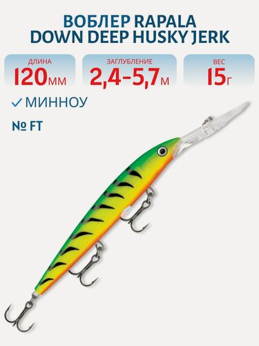 Изображение товара Воблер Rapala Down Deep Husky Jerk 12, 120 мм, 15 гр, цвет FT