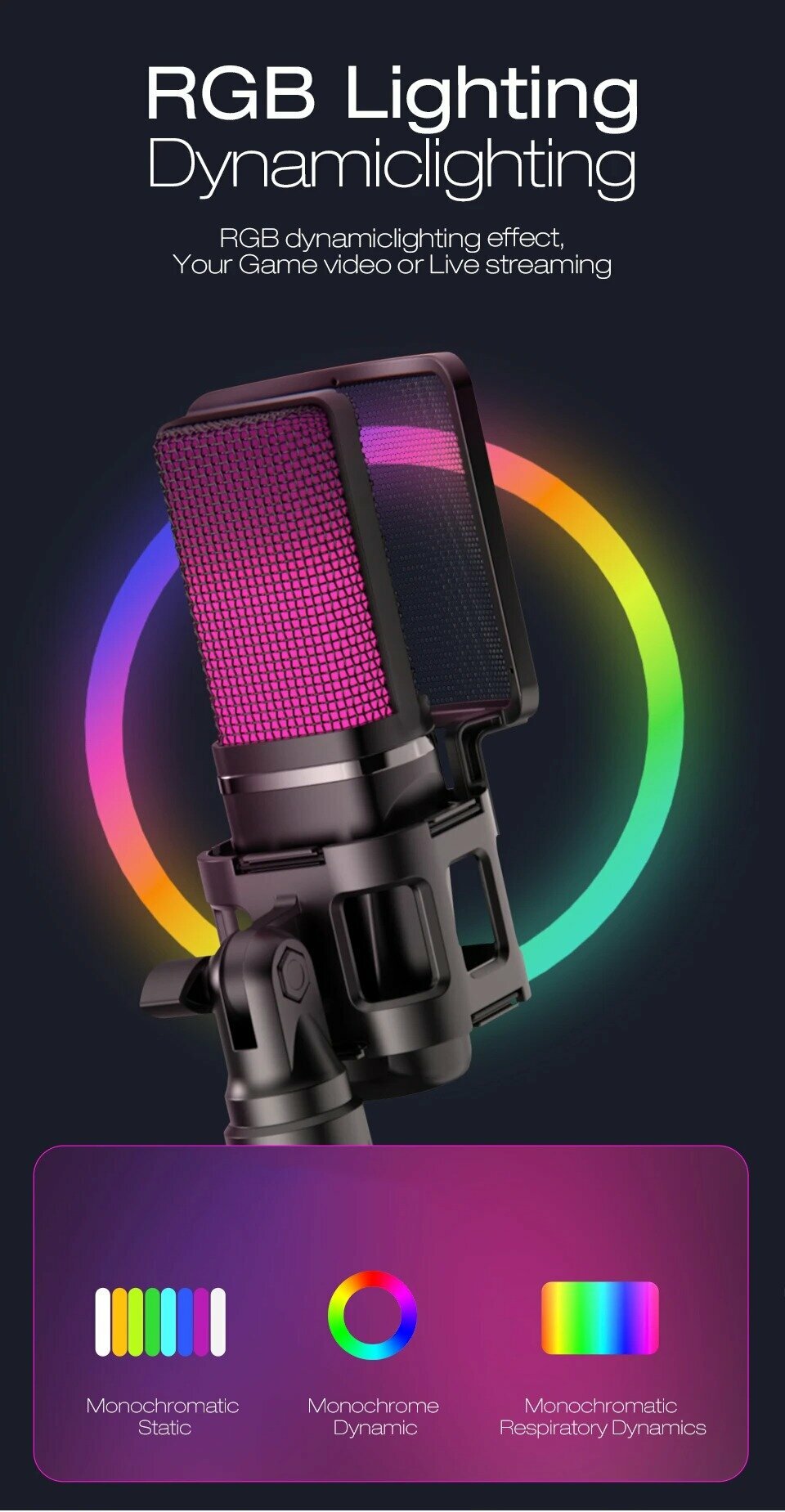 Игровой конденсаторный микрофон Zealsound RGB USB без задержки
