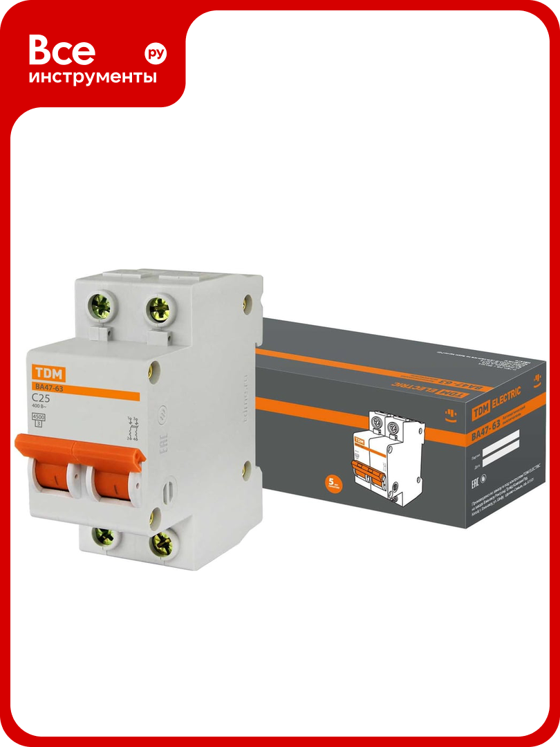 Автоматический выключатель TDM ELECTRIC ВА47-63 2Р 25А SQ0218-0012