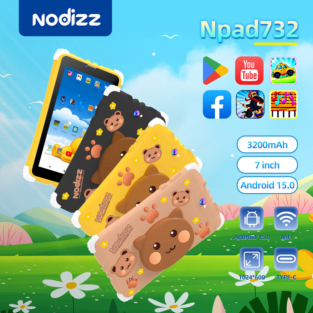 Детский планшет, Android 14, 7", 4ГБ/128ГБ, противоударный, желтый