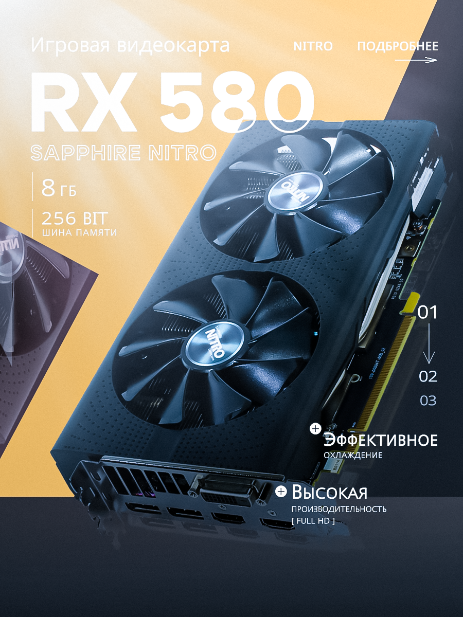 Видеокарта SAPPHIRE NITRO AMD Radeon RX 580 8ГБ 2048 SP