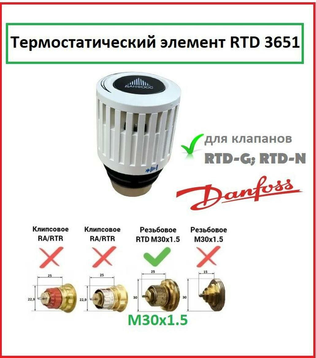Термостатический элемент (термоголовка) Danfoss RTD 3651 М30x1.5 013L3651