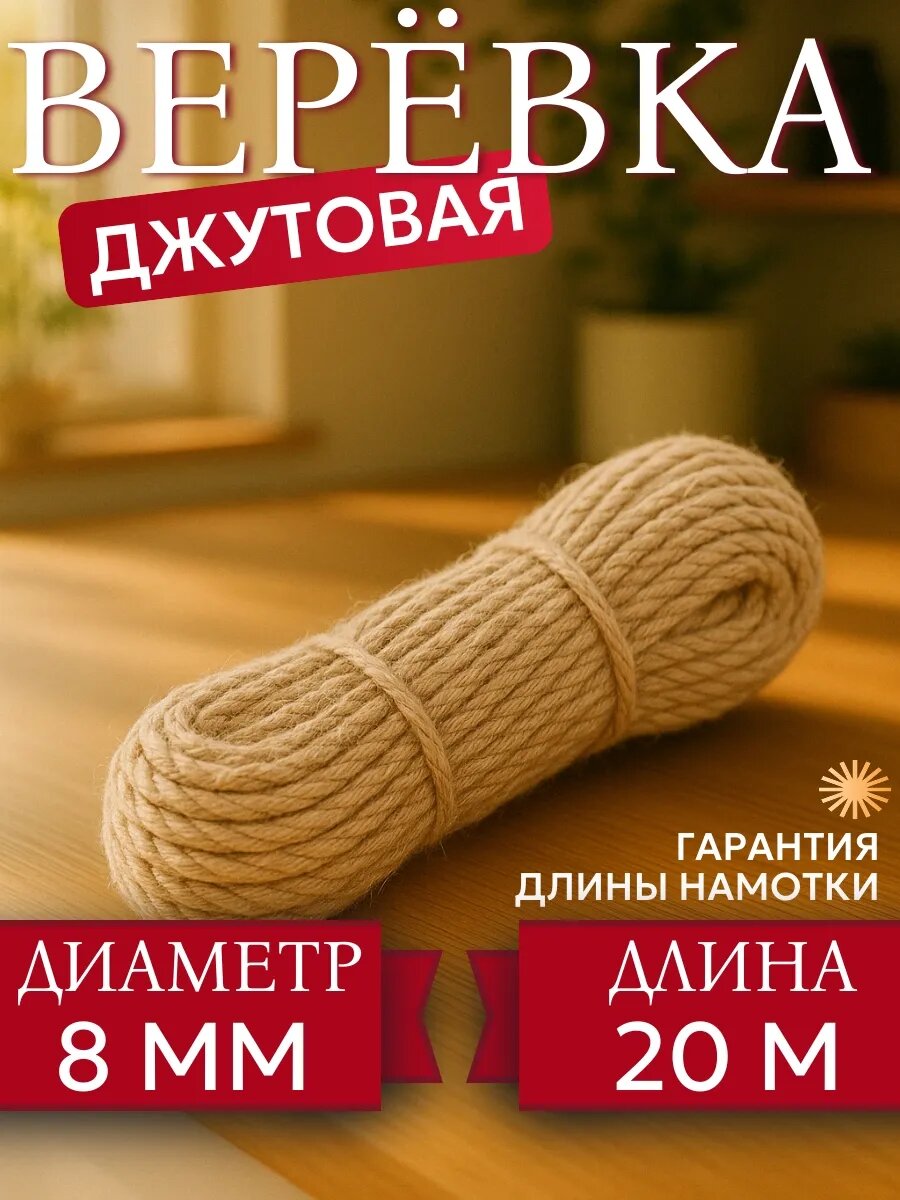 Канат шпагат TODA ALMA джутовый светло-коричневый 8мм x 20м