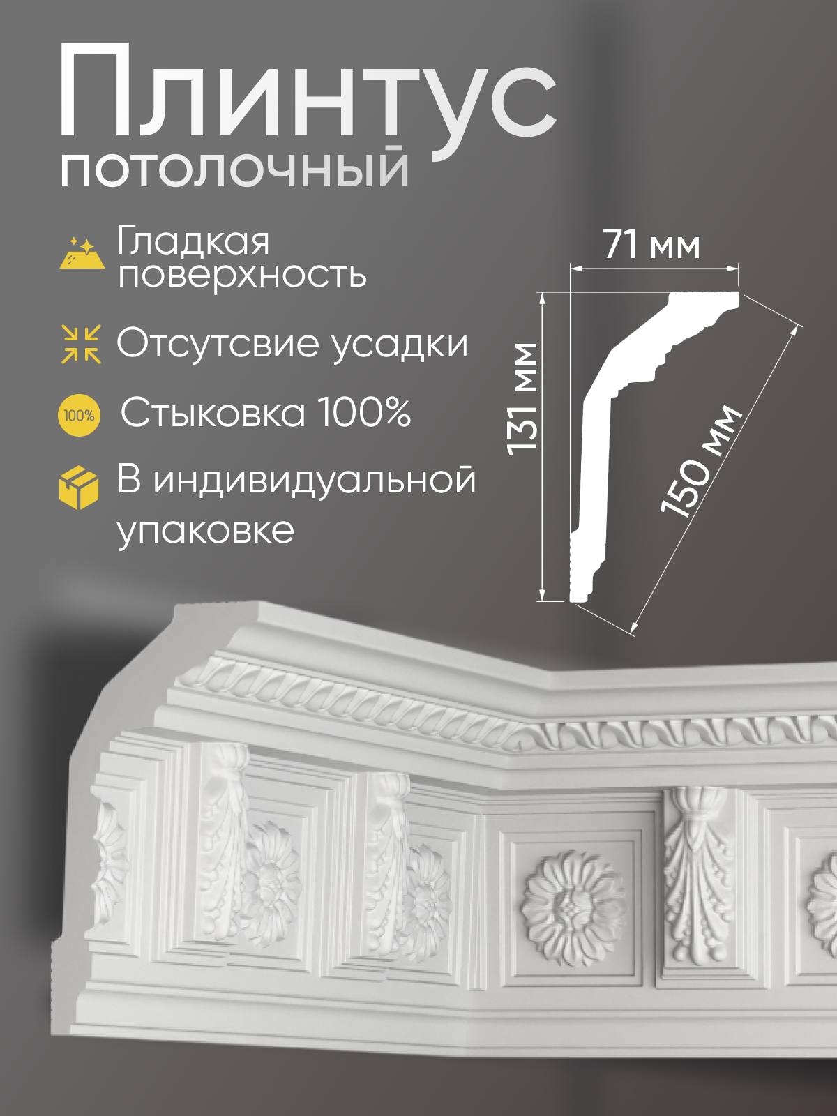 Плинтус потолочный 4 шт GLANZEPOL 200 см пенополистирол белый GP60