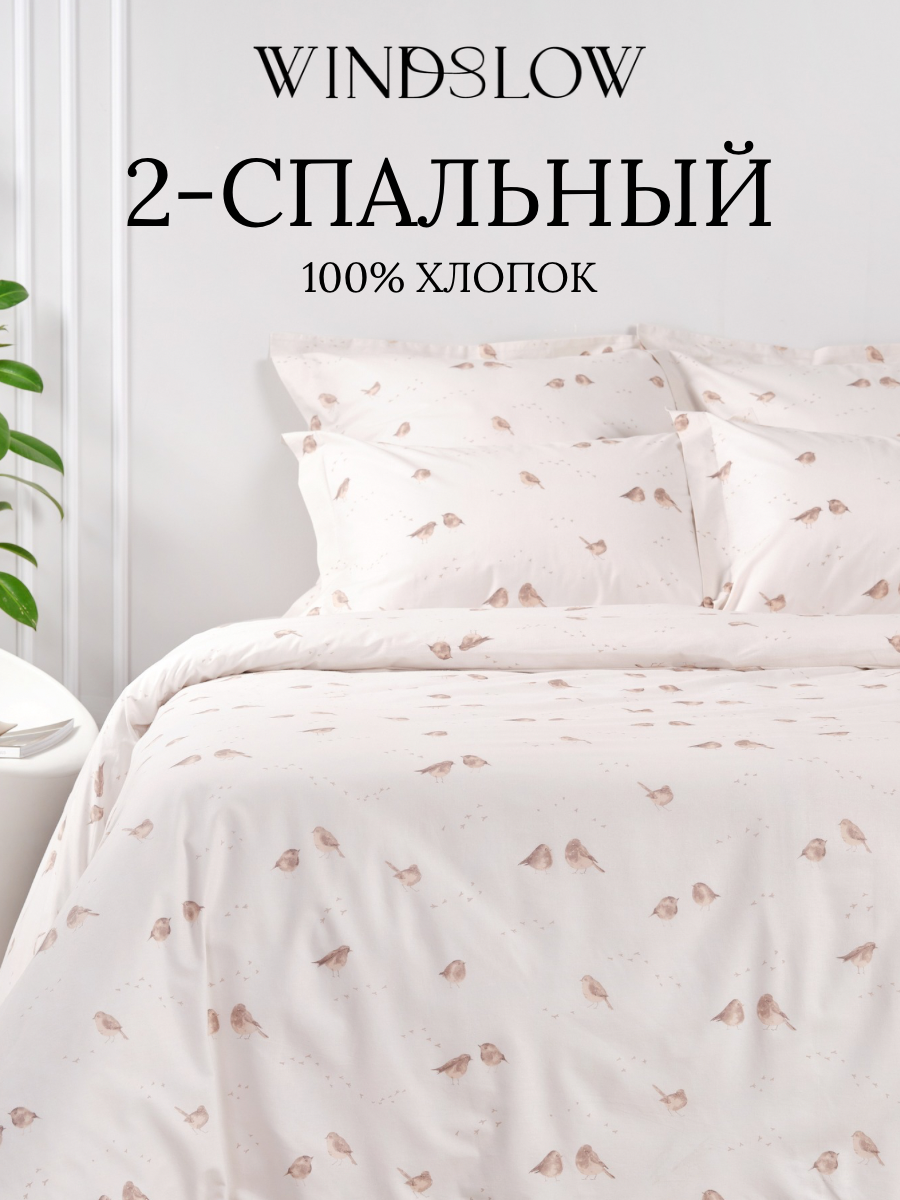Постельное белье 2 спальное, наволочки 50х70, WINDSLOW Спарроу, пододеяльник на молнии, ткань перкаль 100% хлопок