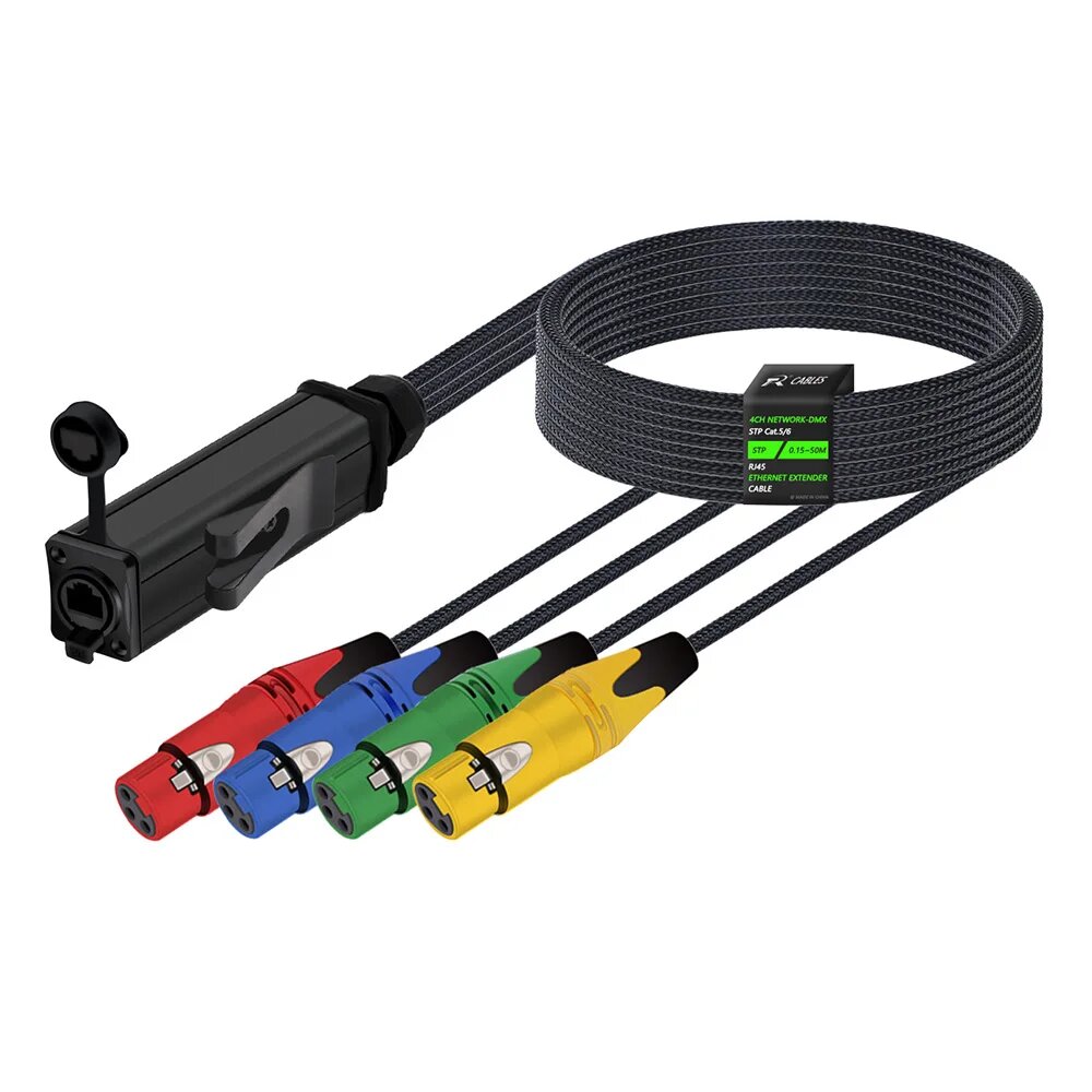STP RJ45 на 4-канальный 3-контактный XLR Ethernet удлинитель U2005 4F-MIX-CAT5-BK-J 0.5M