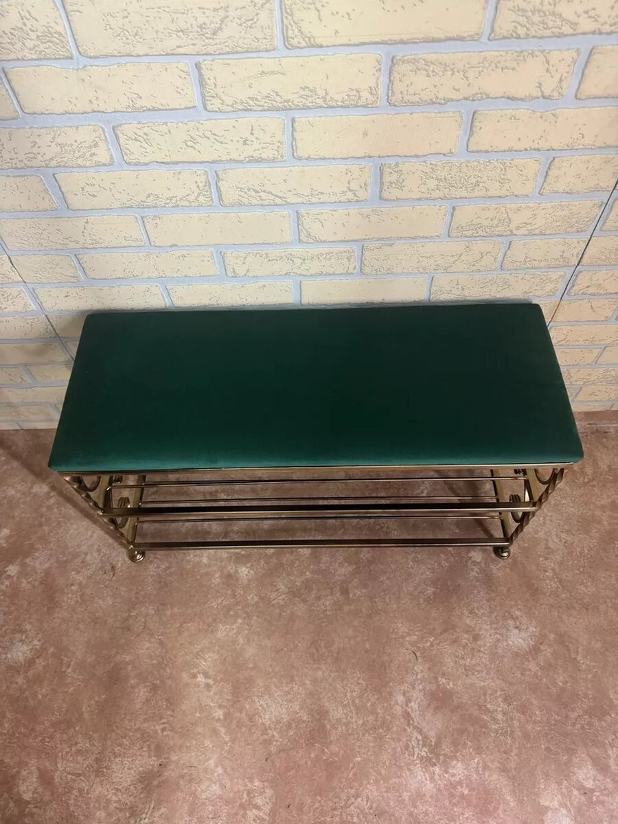 Кованая банкетка №03, Студия кованой мебели Нива, цвет зеленый бархат/античная бронза — фото 1