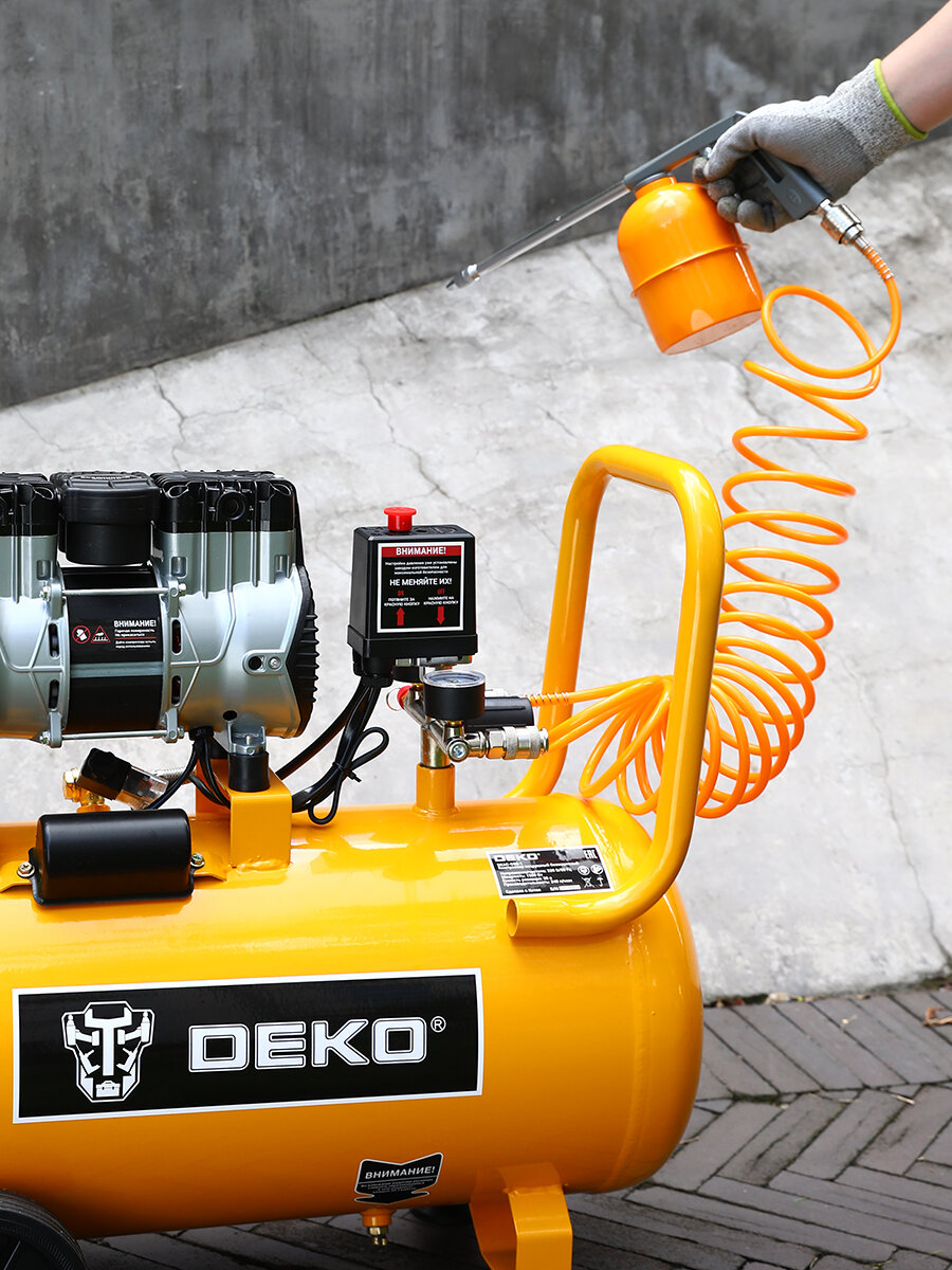 Компрессор воздушный безмасляный малошумный DEKO DKAC-O50-1 (50 л 1500 Вт 240 л/мин)