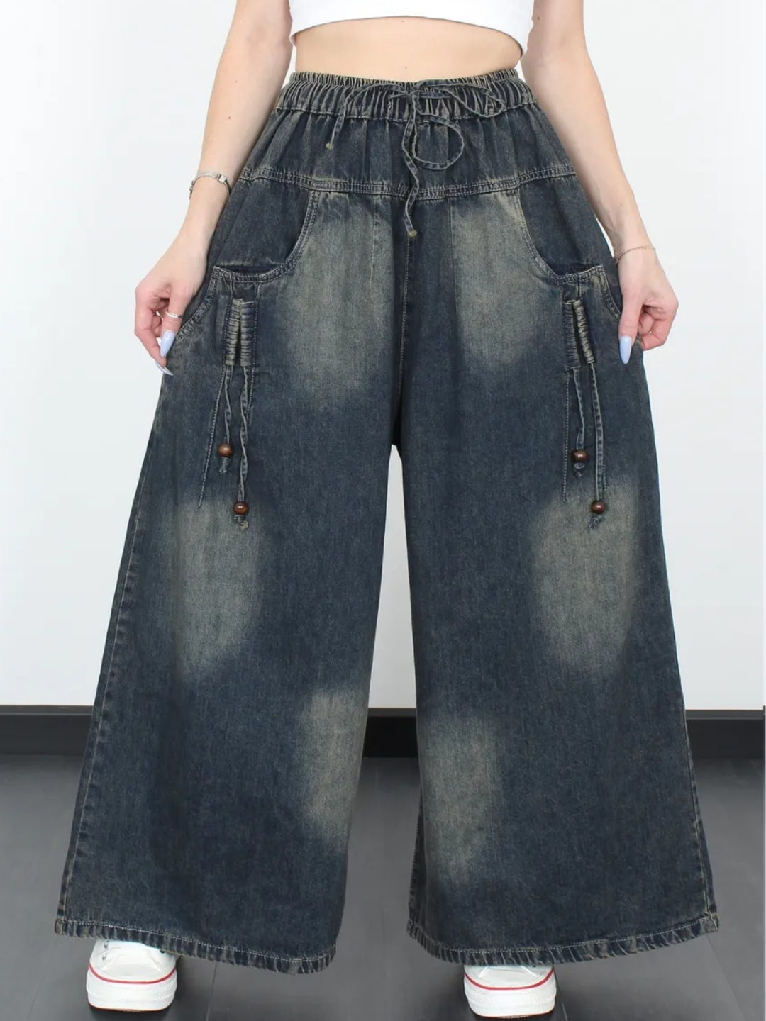 Джинсы багги  L, XL, размер L 44-48, XL 48-50, 099 черный
