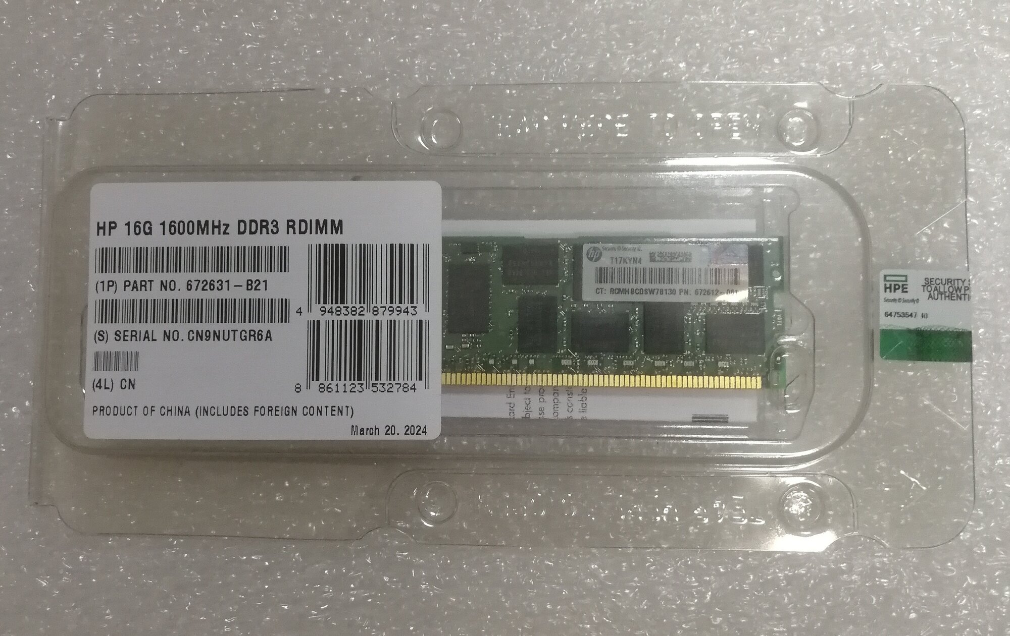 Оперативная память HP 672631-B21 16G 1600MHz DDR3 RDIMM PC3-12800 серверная 684031-001 672612-081 HPE 672631-B21