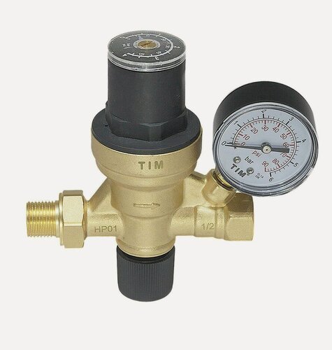 Изображение товара Клапан подпиточный с манометром (регулятор-редуктор давления) 1/2", TIM, AF0206A