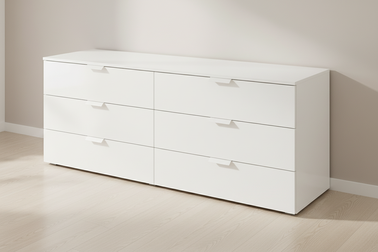 Комод для одежды Бруклин с 6 ящиками, 160х45х68 см, Белый/Глянец