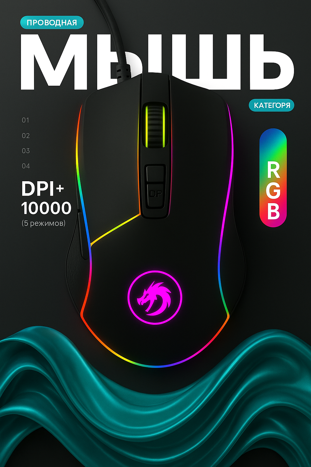 Мышь Redragon "VAMPIRE" M720, игровая, проводная, RGB, 10000 DPI