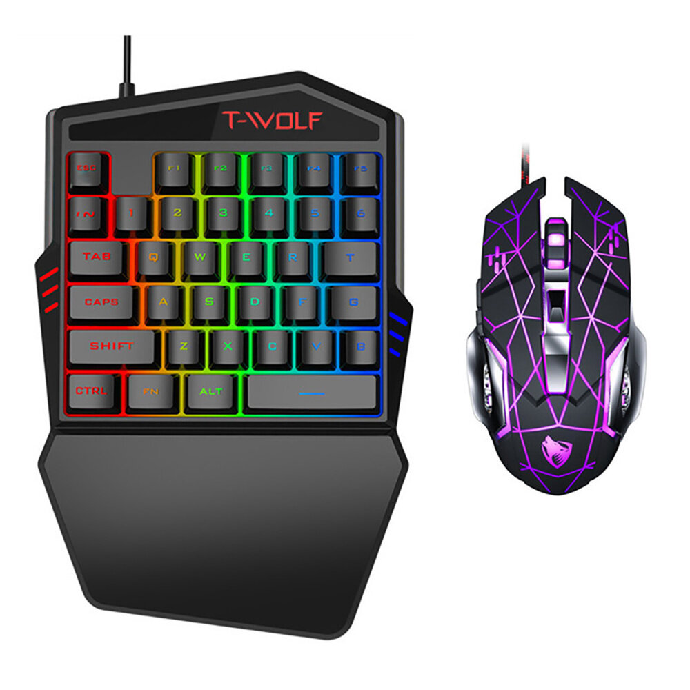 Игровой набор: проводная клавиатура и мышь с RGB-подсветкой T-Wolf TF900 (Black)