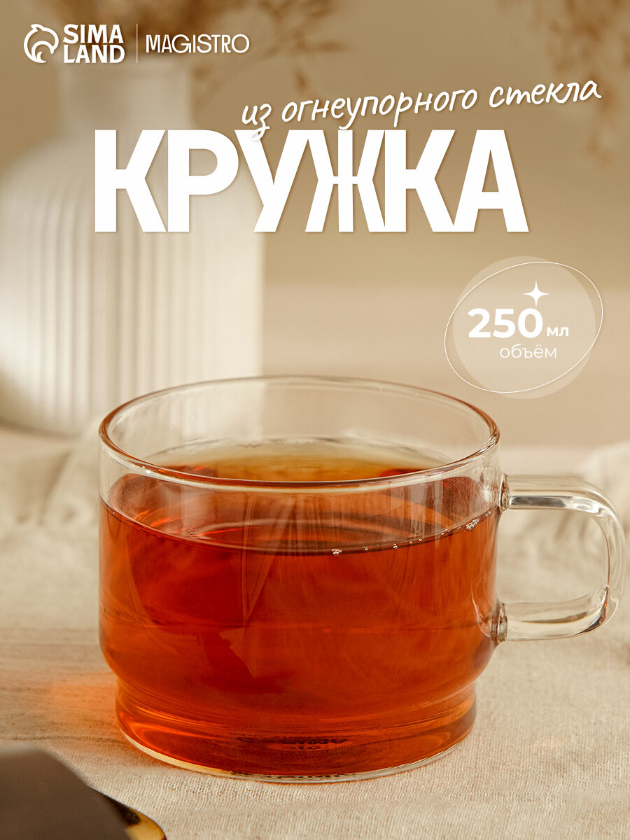 Кружка Magistro «Боттом», 250 мл, 10.5×6.2 см штабелируемая, боросиликатное стекло, прозрачная