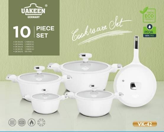 Uakeen VK-42 | Гранитный набор посуды 10 предметов разных размеров.