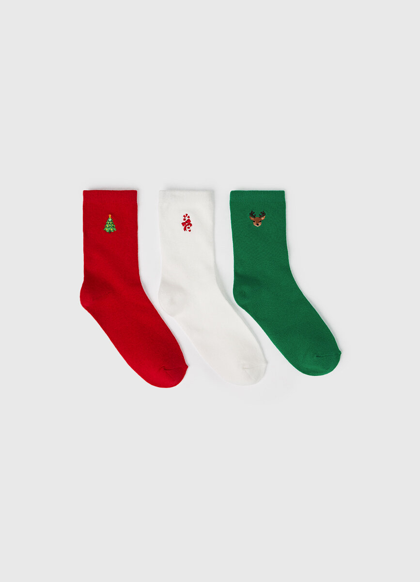 Носки O'STIN 3 пары размер 34-36 белый/красный/зеленый