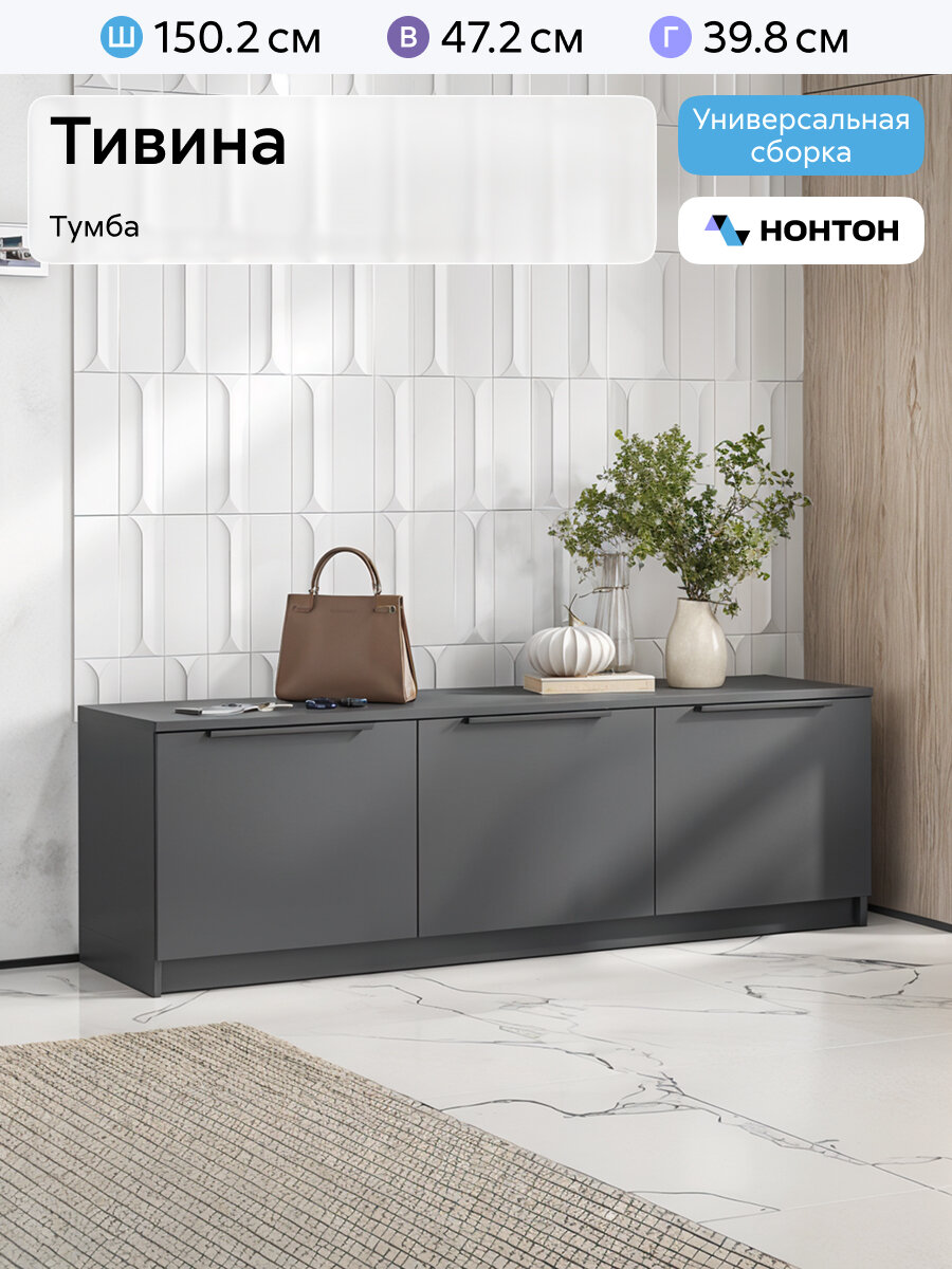Обувница в прихожую закрытая Нонтон Тивина графит серый 150x47x40 см