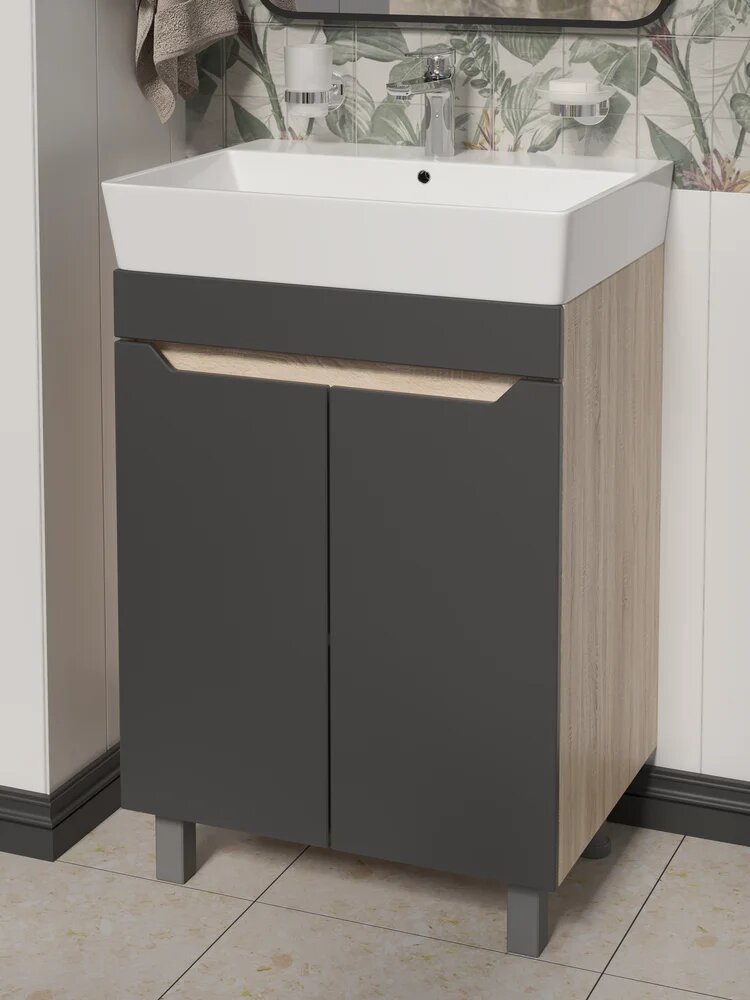 Тумба с раковиной DIWO Архангельск 60 напольная 60 см прямоугольная в современном стиле из МДФ серая из фаянса