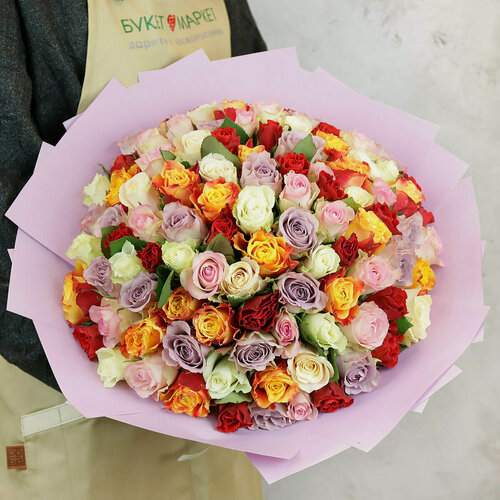 Изображение товара Монобукет Букет Маркет "101 Разноцветная Роза", Кения, высота 38см
