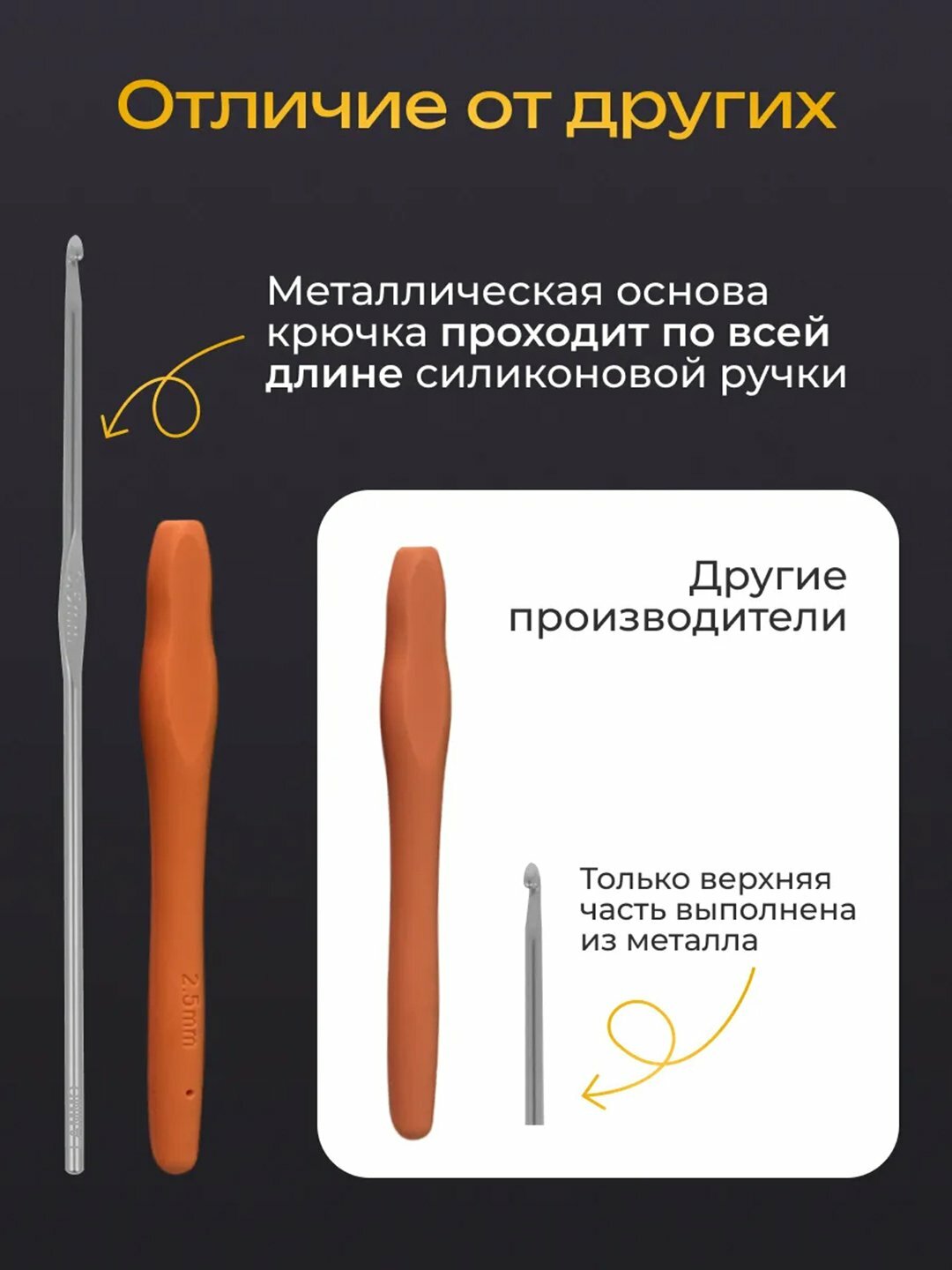 Крючки для вязания "Резиновая ручка", пластик, алюминий, 1.5 мм — фото 1