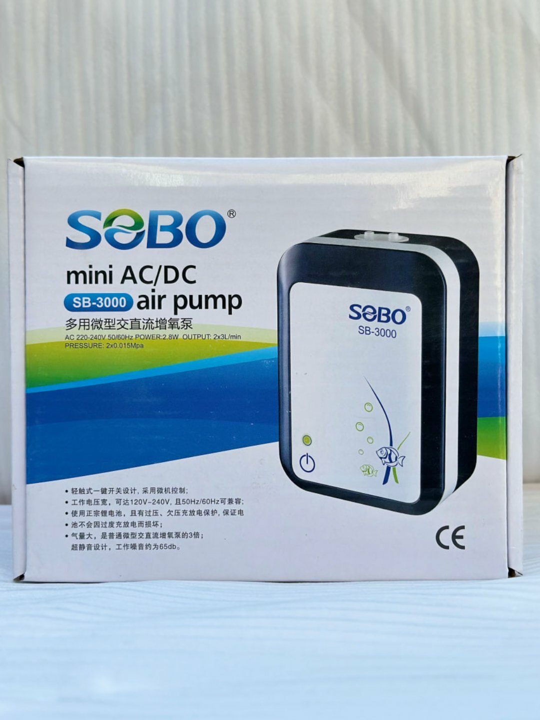 Аккумуляторный компрессор SOBO SB-3000, автономный 12+ часов, для аквариумов 150–200 л