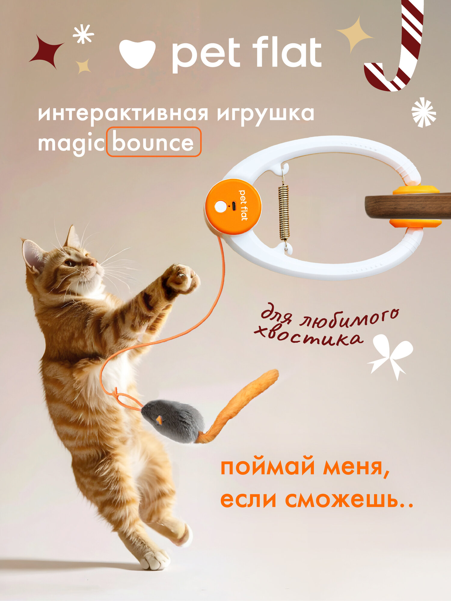 Интерактивная игрушка для кошек Pet Flat Magic Bounce с мышкой