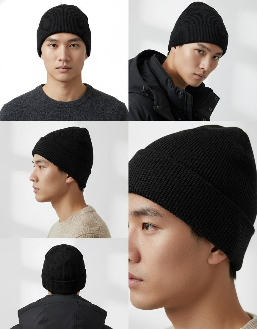 Шапка-бини для мужчин и женщин, размер 54-60, 00042 черный — фото 1