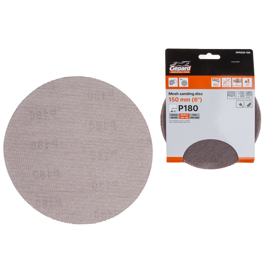 Шлифовальный круг самосцепляющийся на сетчатой основе 150 мм Р180 GEPARD 5 штук (GP5020-180)