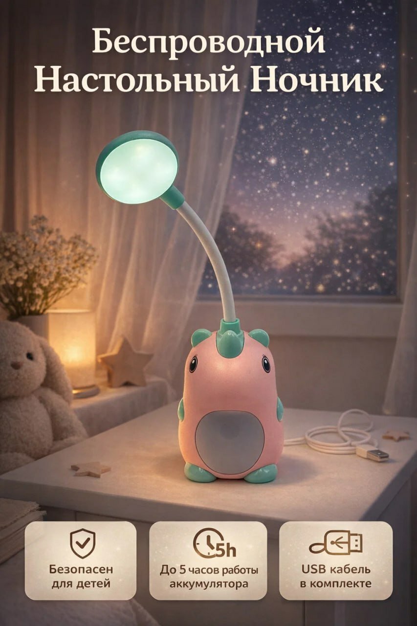 Ночник для детской "Пингвин", USB, беспроводной, розовый, голубой, 8,4х9,5 см